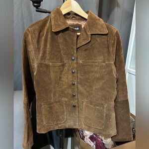 LAGUNA GIRL VINTAGE RETRO GENUINE SUEDE Brown Coat Lined Snap Closure Size M